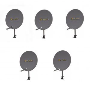 CAJA X 5 ANTENAS TV SATELITAL 60CM + LNB KU UNIVERSAL + ACCESORIOS